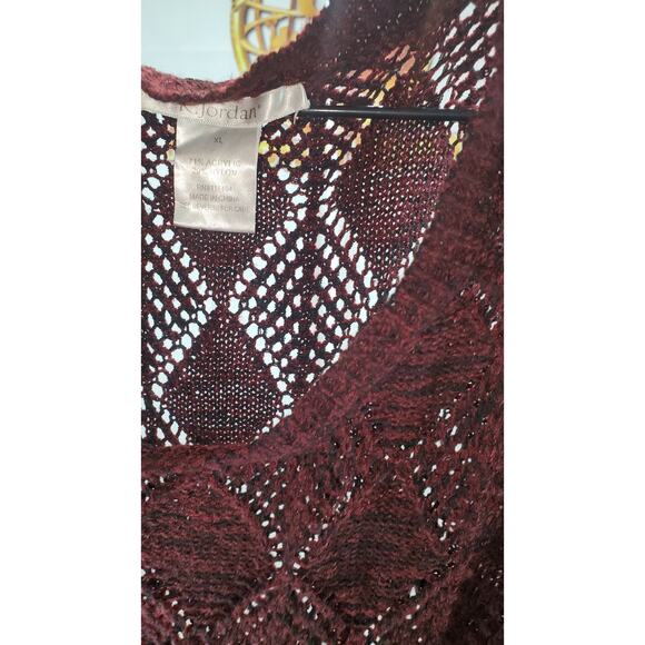 K. Jordan Burgundy Open Knit Cold-Shoulder Sweater Size XL - Picture 6 of 6